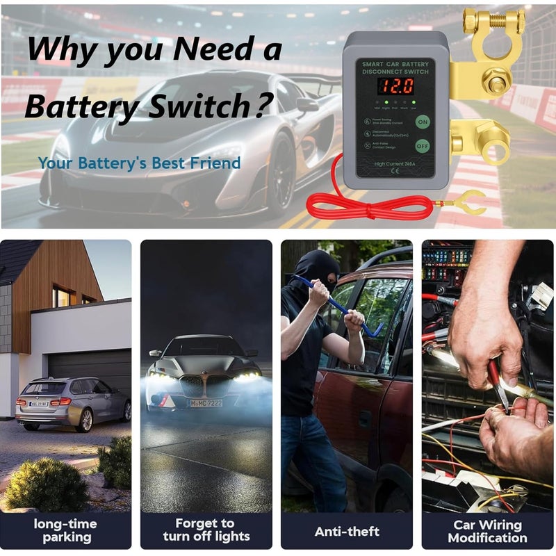 Avutrel Remote Battery Disconnect Switch Kill Switch Disconnect Switch Theft Battery Kill & Cut LED Voltage Display 12v 260A with Remote Control for RV ATV Truck Boats - Image 4